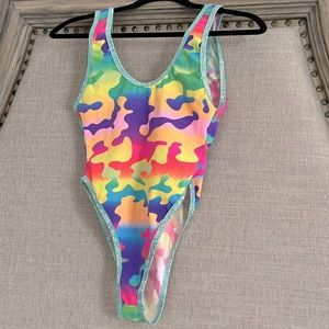 M/L J. Valentine holographic, neon camo bodysuit